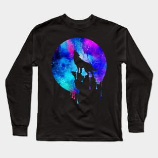 Howling Wolf - Howling Wolf - Full Moon - Full Moon - Watercolor - Art - Art - Trend - Splatter - Gift - Gift - Galaxy - Universe - Space Long Sleeve T-Shirt